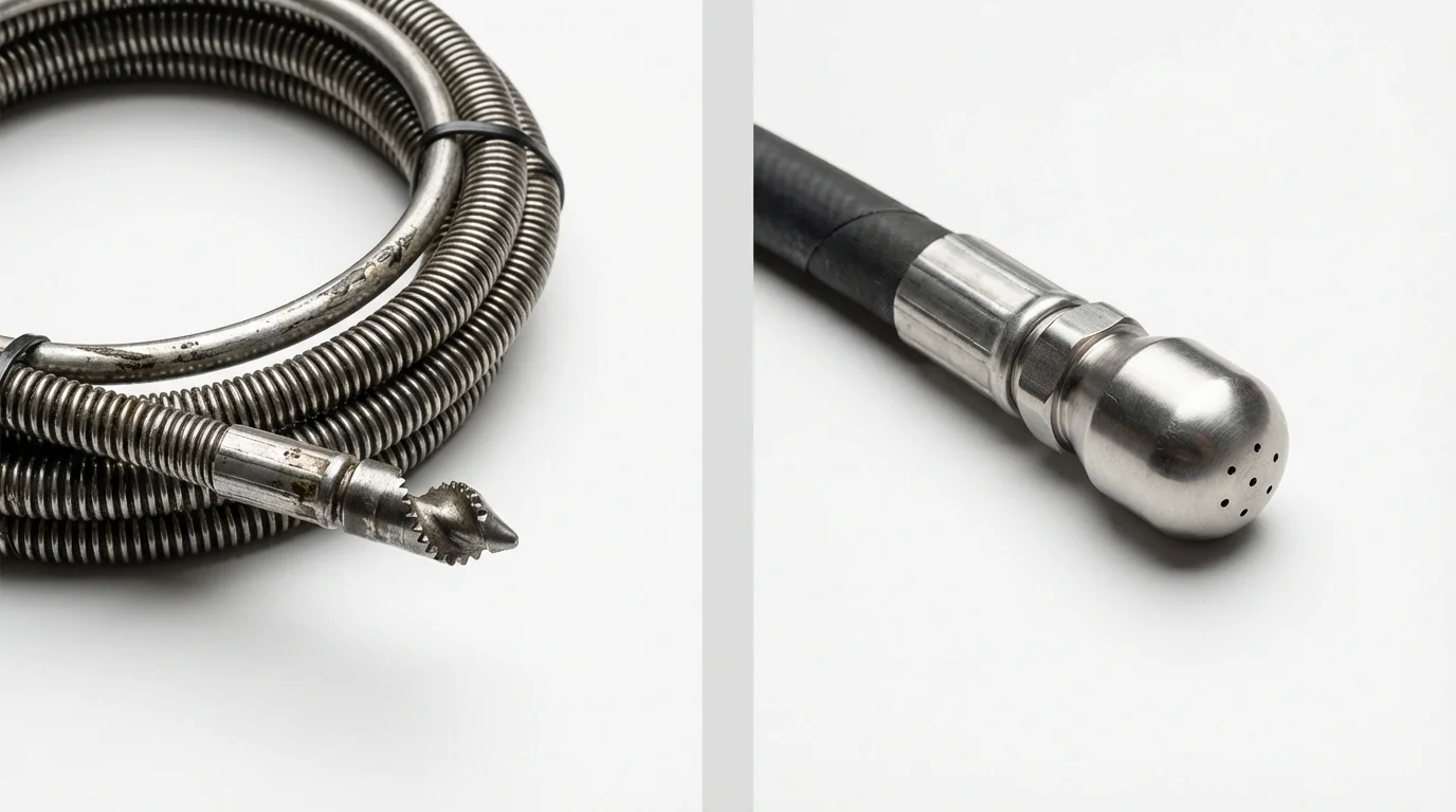 Drain snake cable and hydro jetting nozzle used for drain cleaning in Mount Vernon, IN
