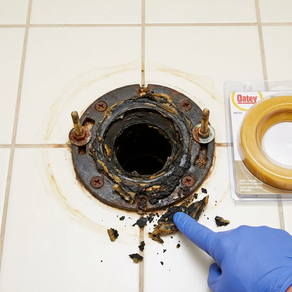 Failed wax ring showing water seepage at the base of a toilet in a Mount Vernon, IN home